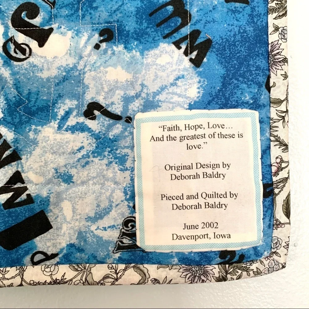Vintage Handmade Faith Hope Love Quilted Tapestry